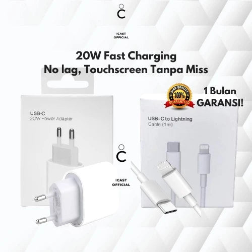 Charger 20W USB-C Fast Charging by iCast Paket Adaptor + Kabel