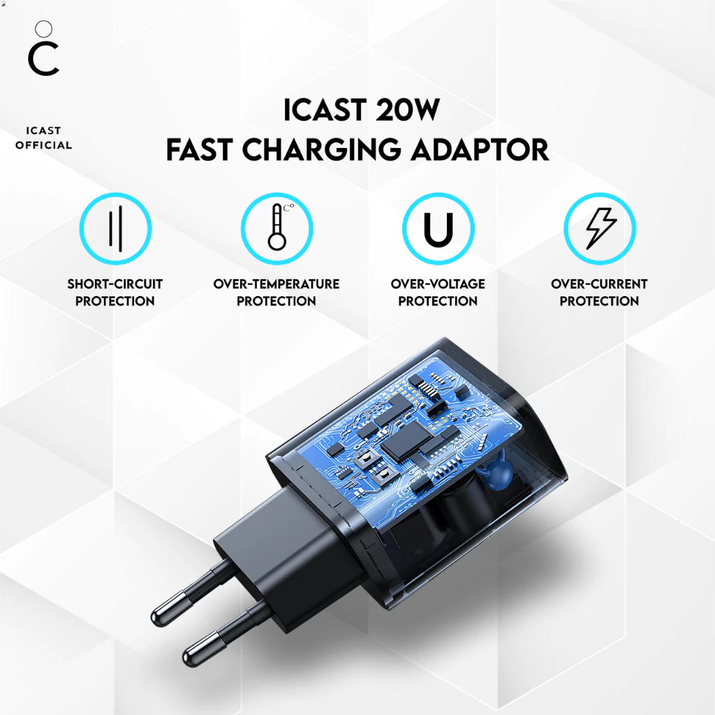 Charger iPhone 20W MFi iCast Fast Charging USB-C to Lightning