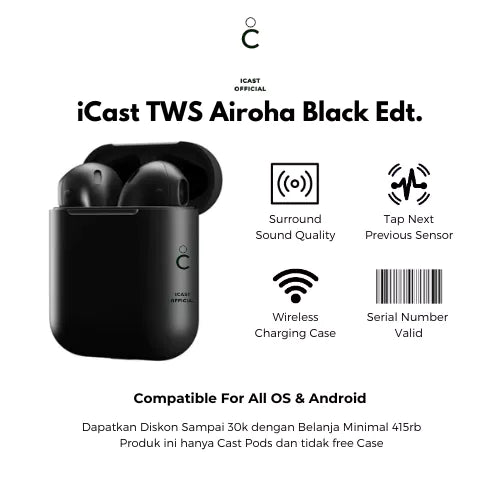 iCast TWS Gen 2 Airoha Black Edition Wireless Charging Case