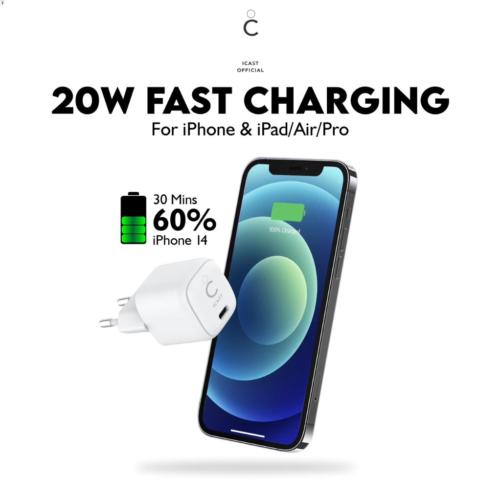 iCast Adaptor USB-C 20W untuk iPhone PD Fast Charging