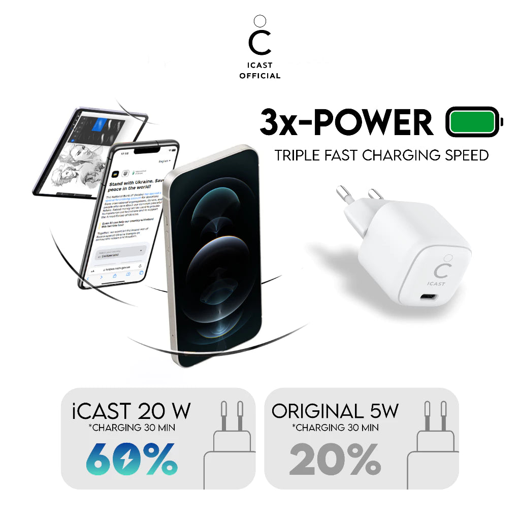 Charger iPhone 20W MFi iCast + Kabel USB-C to Lightning