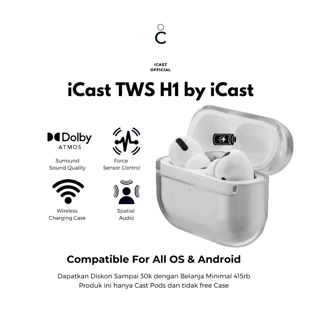 iCast TWS Pro H1 Edition Wireless Charging + Gratis Case
