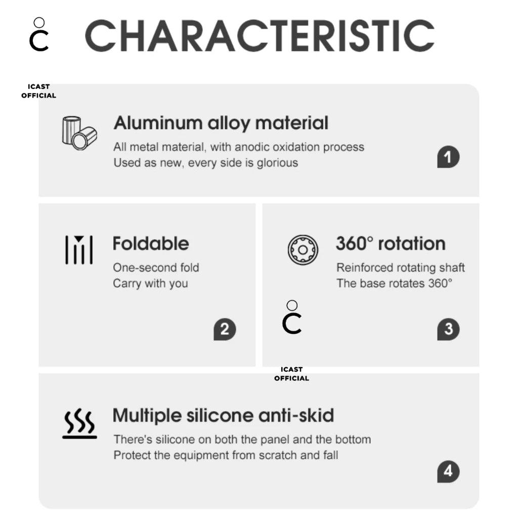 iCast Phone & Tablet Holder 360° Dudukan HP & Tablet Foldable