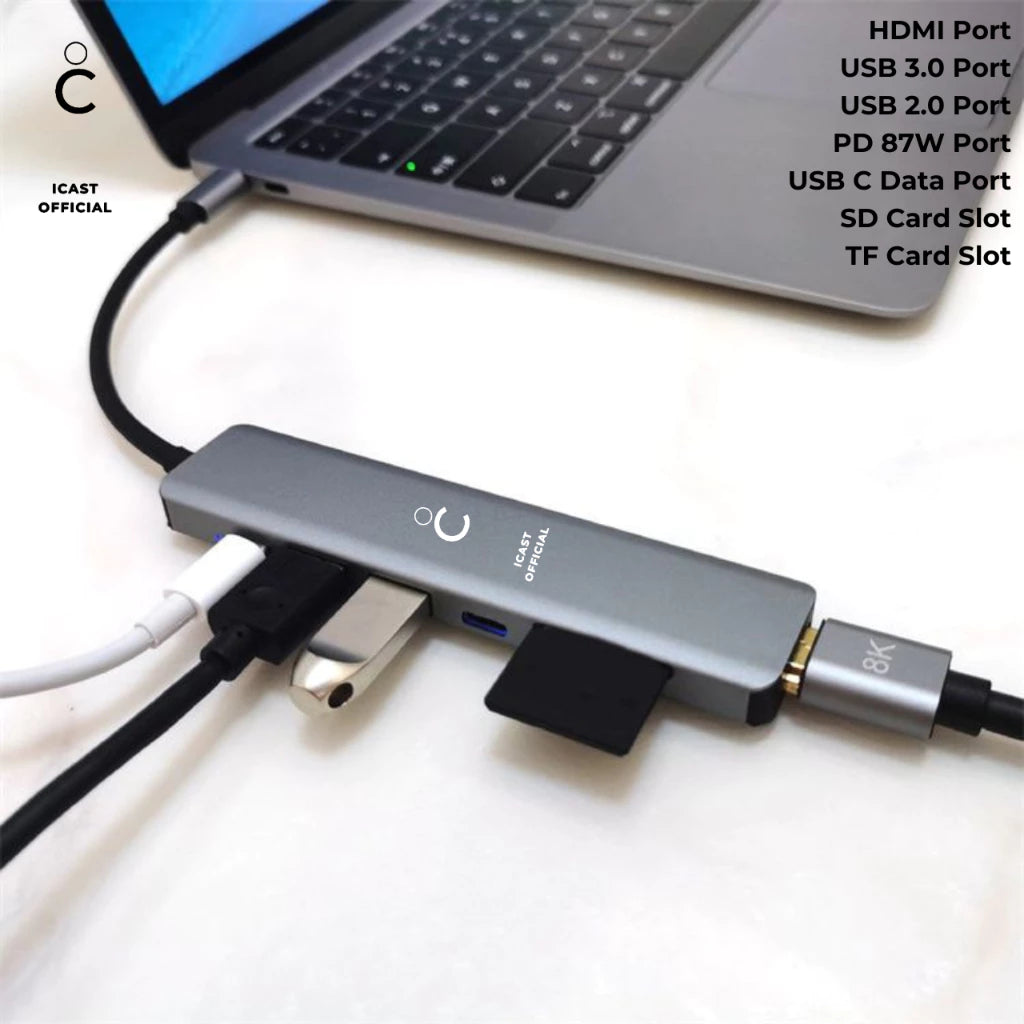 iCast 7 in 1 USB-C Hub Converter Multifungsi Premium