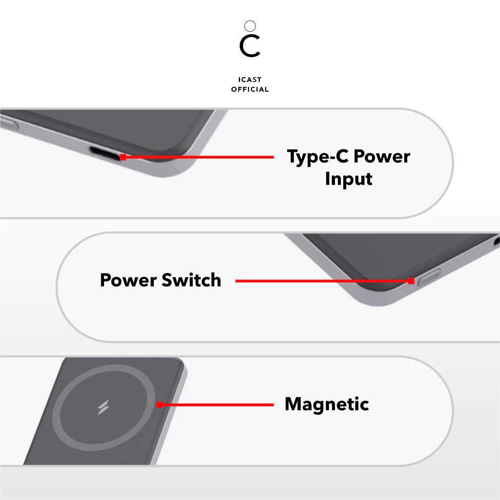 iCast H21 Powerbank Magnet 5000mAh Slim 20W PD & 15W Wireless