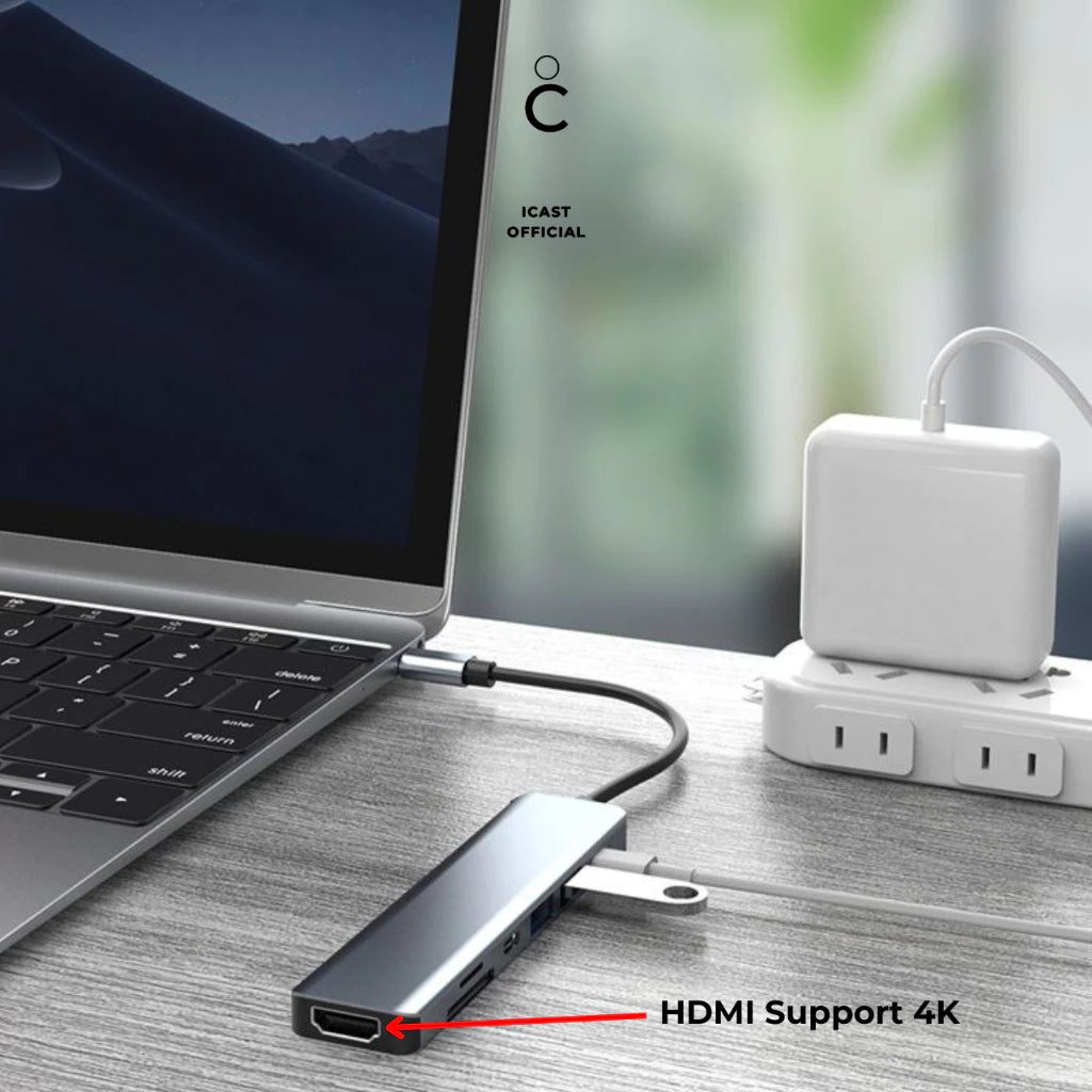 iCast 7 in 1 USB-C Hub Converter Multifungsi Premium