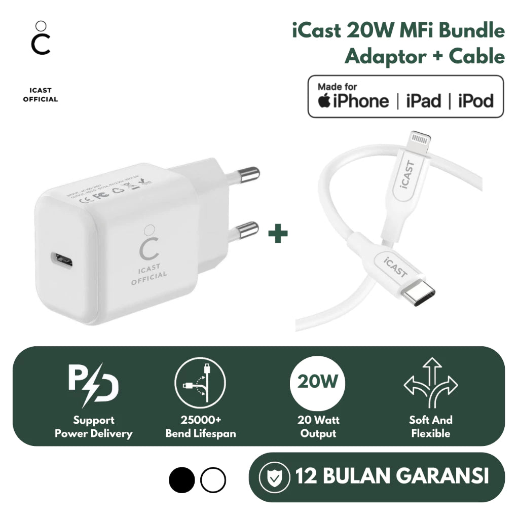 Charger iPhone 20W MFi iCast Fast Charging USB-C to Lightning