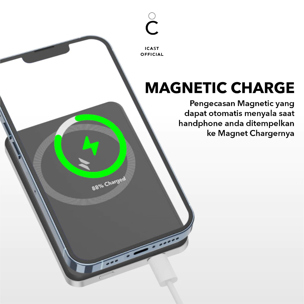 iCast H21 Powerbank Magnet 5000mAh Slim 20W PD & 15W Wireless