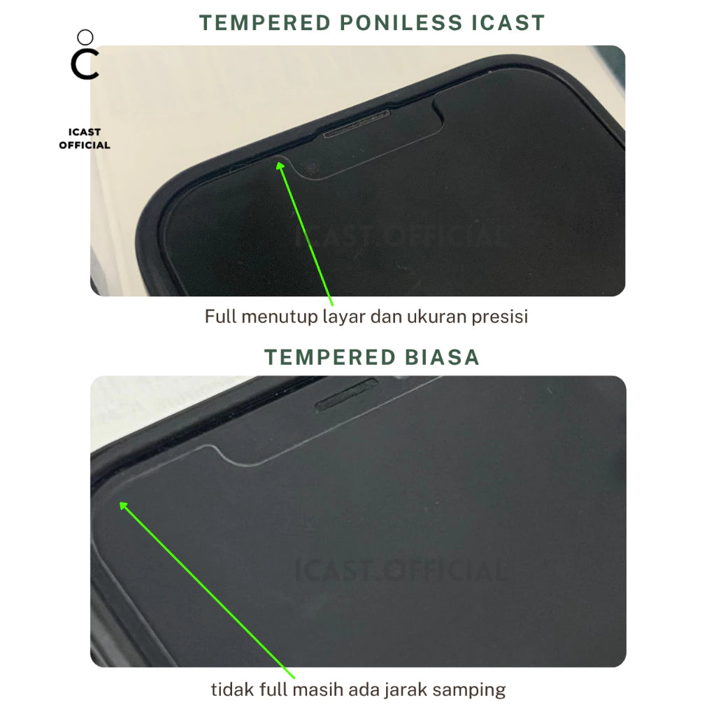 iCast Poniless iPhone X - 16 Pro Max Anti Spy Tempered Glass Kamera Terbuka