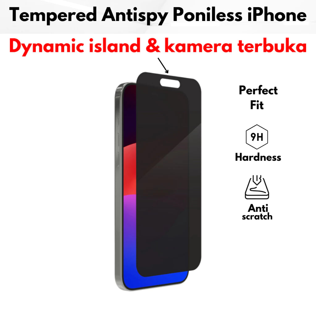 iCast Poniless iPhone X - 16 Pro Max Anti Spy Tempered Glass Kamera Terbuka