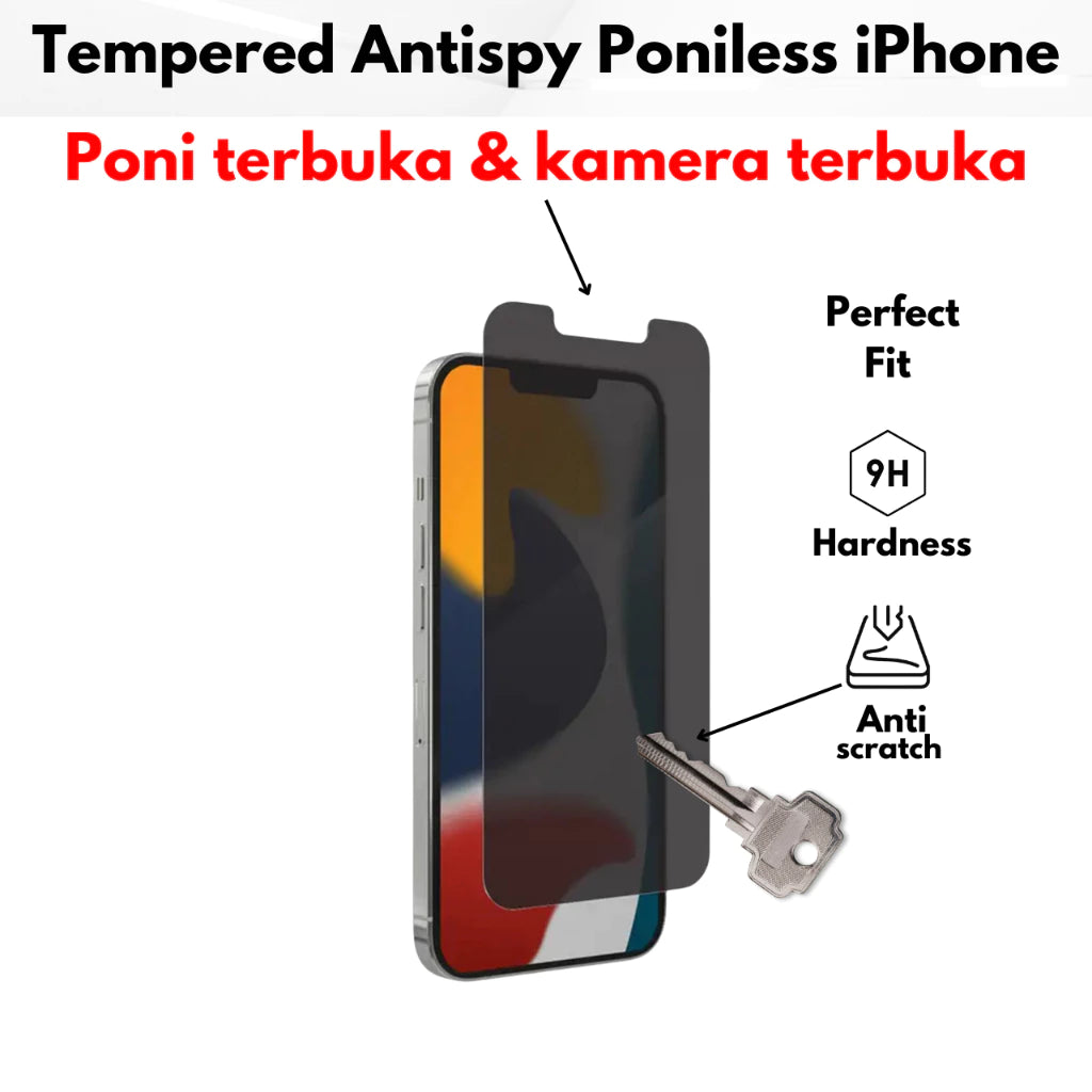 iCast Poniless iPhone X - 16 Pro Max Anti Spy Tempered Glass Kamera Terbuka