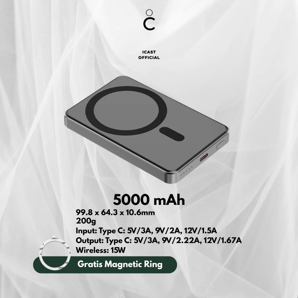 iCast Dash Powerbank Magnet 5000mAh 20W PD & 15W Wireless