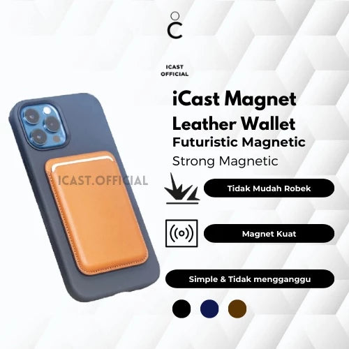 iCast Magnetic Wallet Slim Card Holder Leather, Magnet Kuat