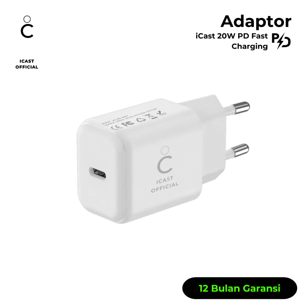 iCast Adaptor USB-C 20W untuk iPhone PD Fast Charging