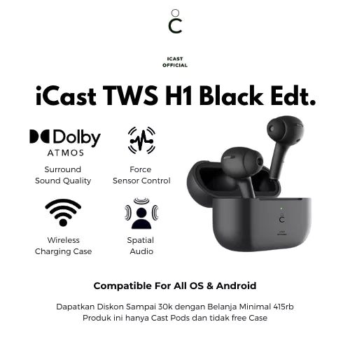 iCast TWS H1 Black Edition Wireless Charging, Pop-Up & In-Ear
