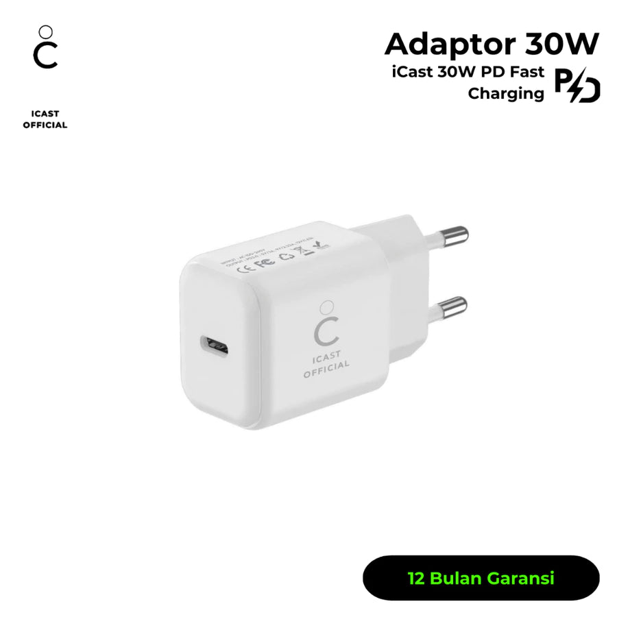 iCast Adaptor USB-C 30W untuk iPhone PD Fast Charging