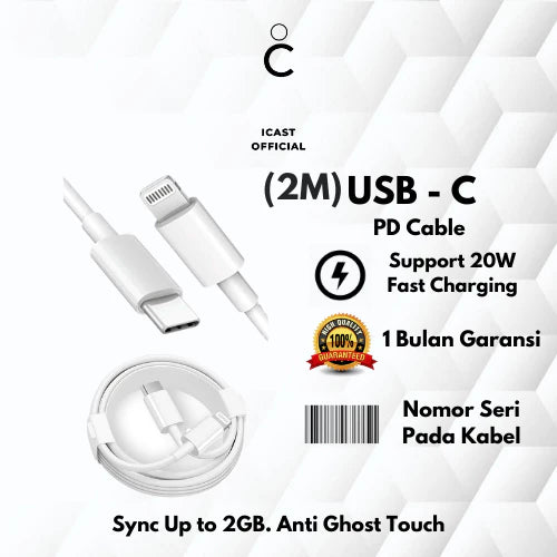 iCast USB-C 20W PD Cable 2m Fast Charging & Sync