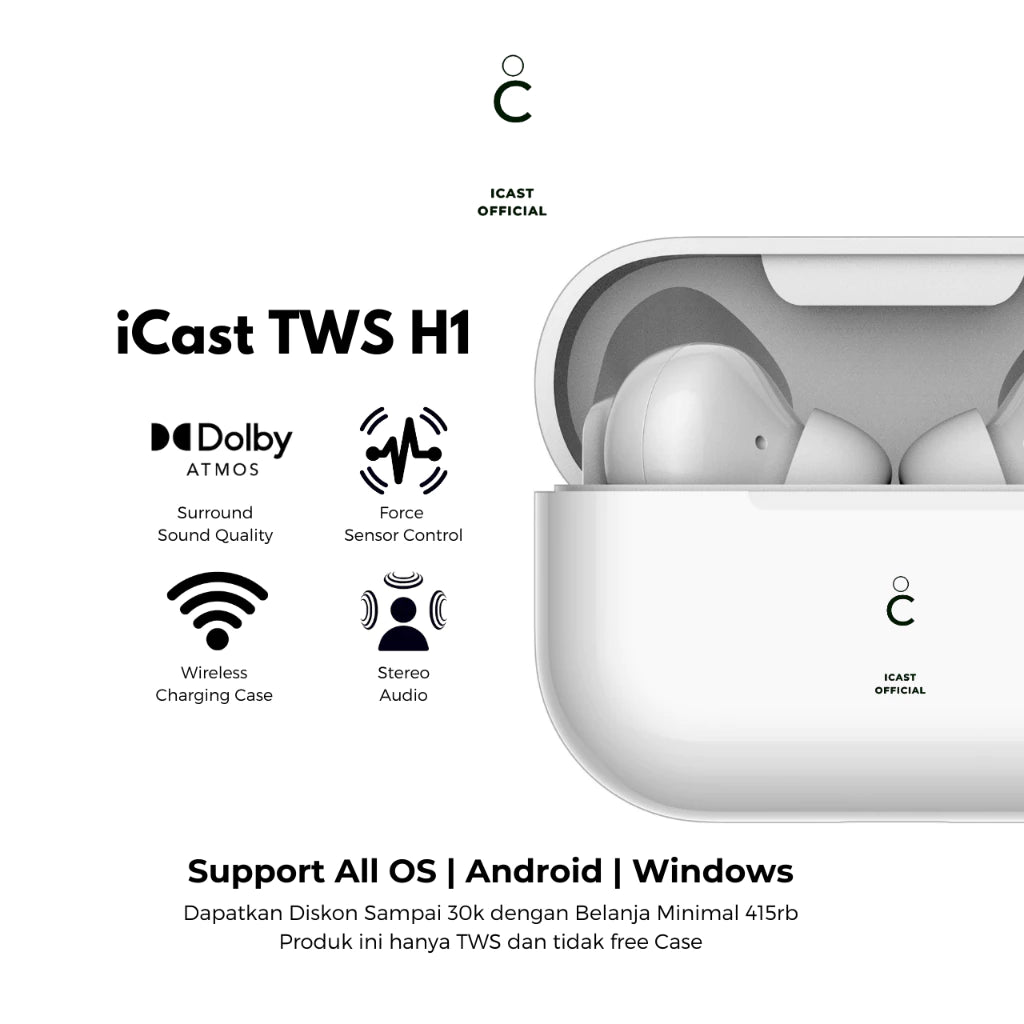 iCast TWS H1 Edition Wireless Charging, Pop-Up & In-Ear