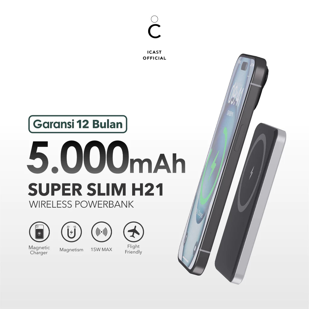 iCast H21 Powerbank Magnet 5000mAh Slim 20W PD & 15W Wireless