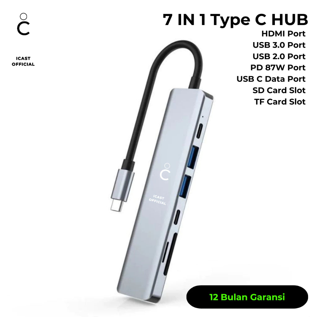 iCast 7 in 1 USB-C Hub Converter Multifungsi Premium