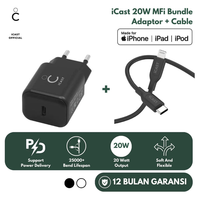 Charger iPhone 20W MFi iCast Fast Charging USB-C to Lightning