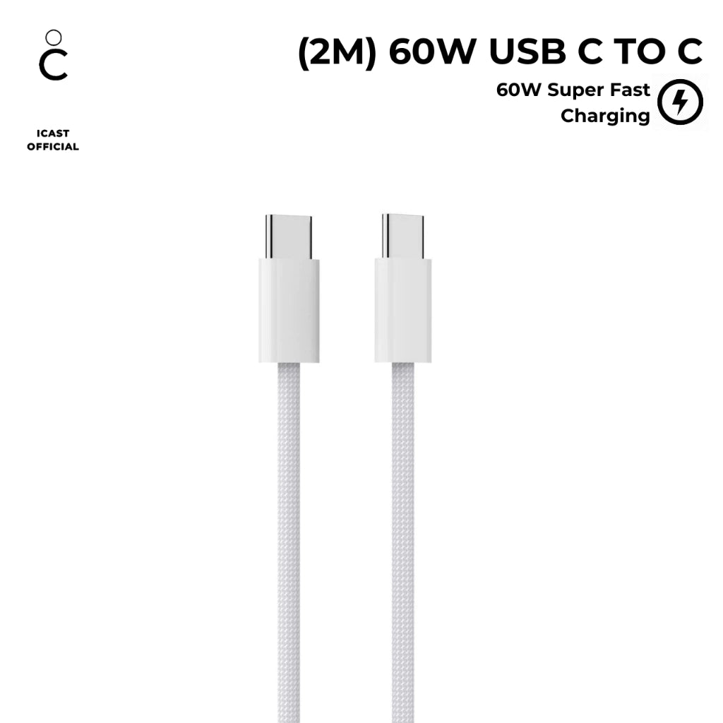 iCast USB C to C 60W – Super Fast Charging 2 Meter & Data Sync