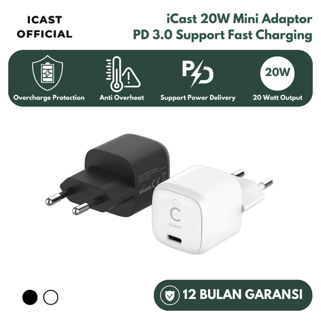 iCast Adaptor USB-C 20W untuk iPhone PD Fast Charging