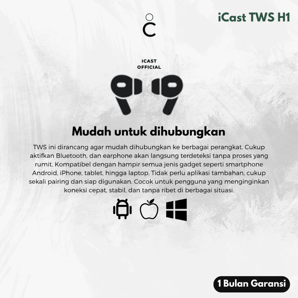 iCast TWS Pro H1 Edition Wireless Charging + Gratis Case
