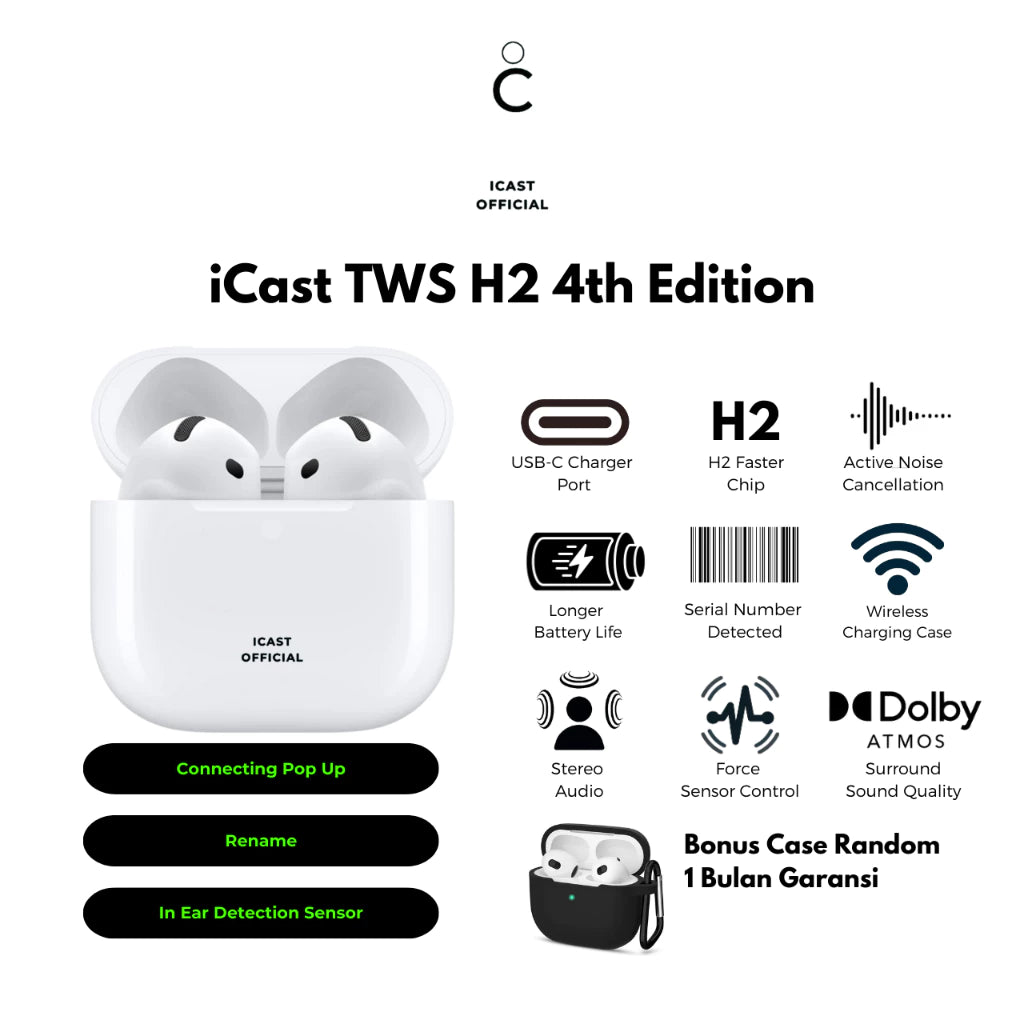 iCast TWS 4 ANC H2 Chip Wireless Charging & Bluetooth