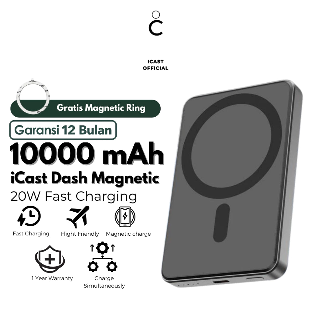iCast Dash Powerbank Magnet 10000mAh Fast Charging 20W PD