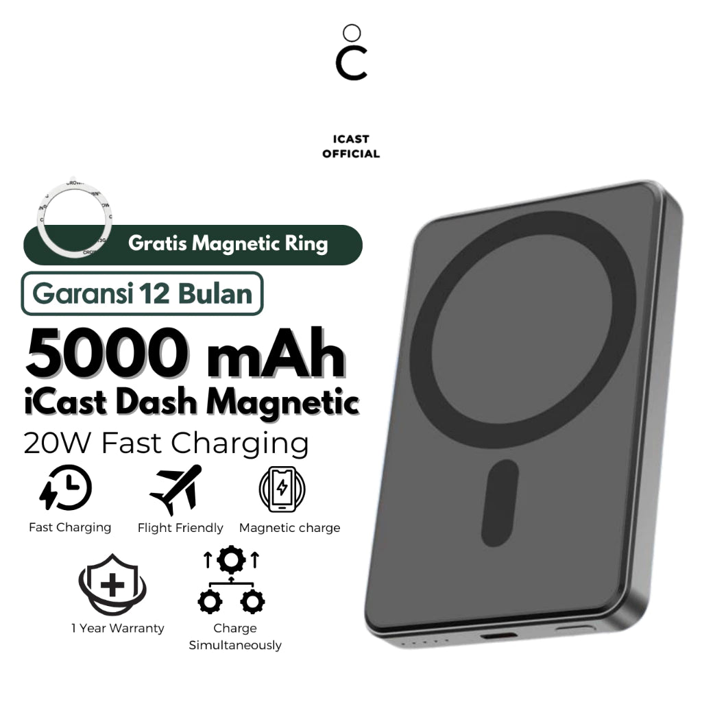 iCast Dash Powerbank Magnet 5000mAh 20W PD & 15W Wireless