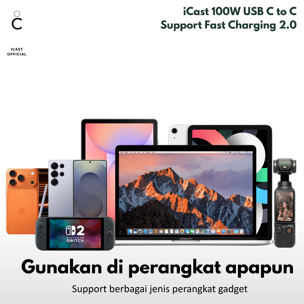 iCast Kabel USB C 100W Super Fast Charging 2.0 Zinc Alloy QC 3.0 Nylon braided