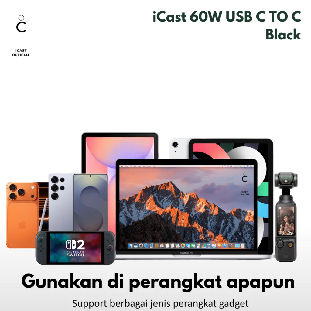 iCast Kabel Type C to C 60W – Nylon Braided Fast Charging