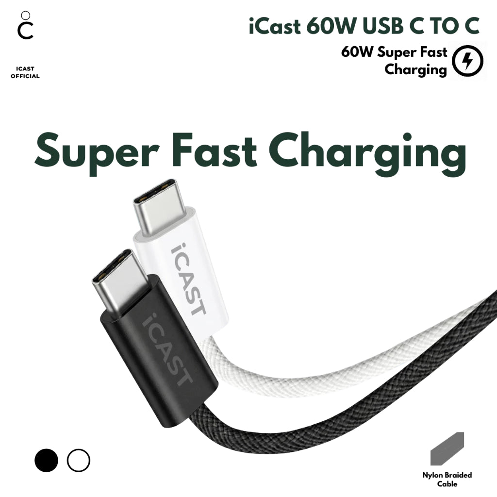 iCast Kabel Type C to C 60W – Nylon Braided Fast Charging