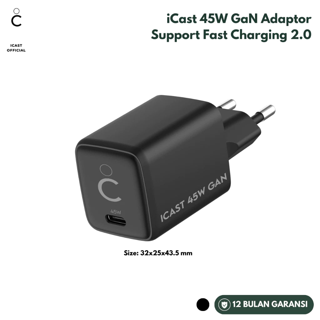 iCast Charger 45W GaN Super Fast Charging 2.0 Adaptor Kepala Charger 45W GaN
