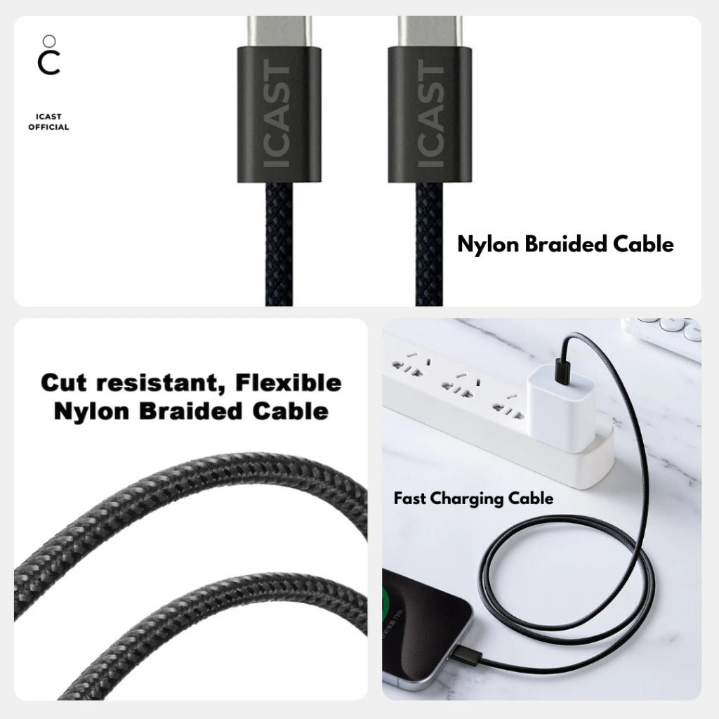 iCast Kabel Type C to C 60W – Nylon Braided Fast Charging