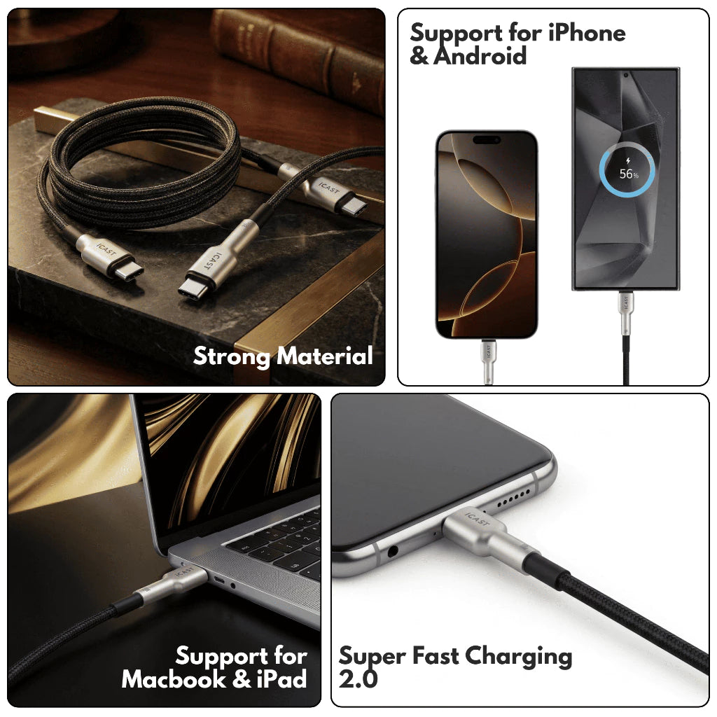 iCast Kabel USB C 100W Super Fast Charging 2.0 Zinc Alloy QC 3.0 Nylon braided