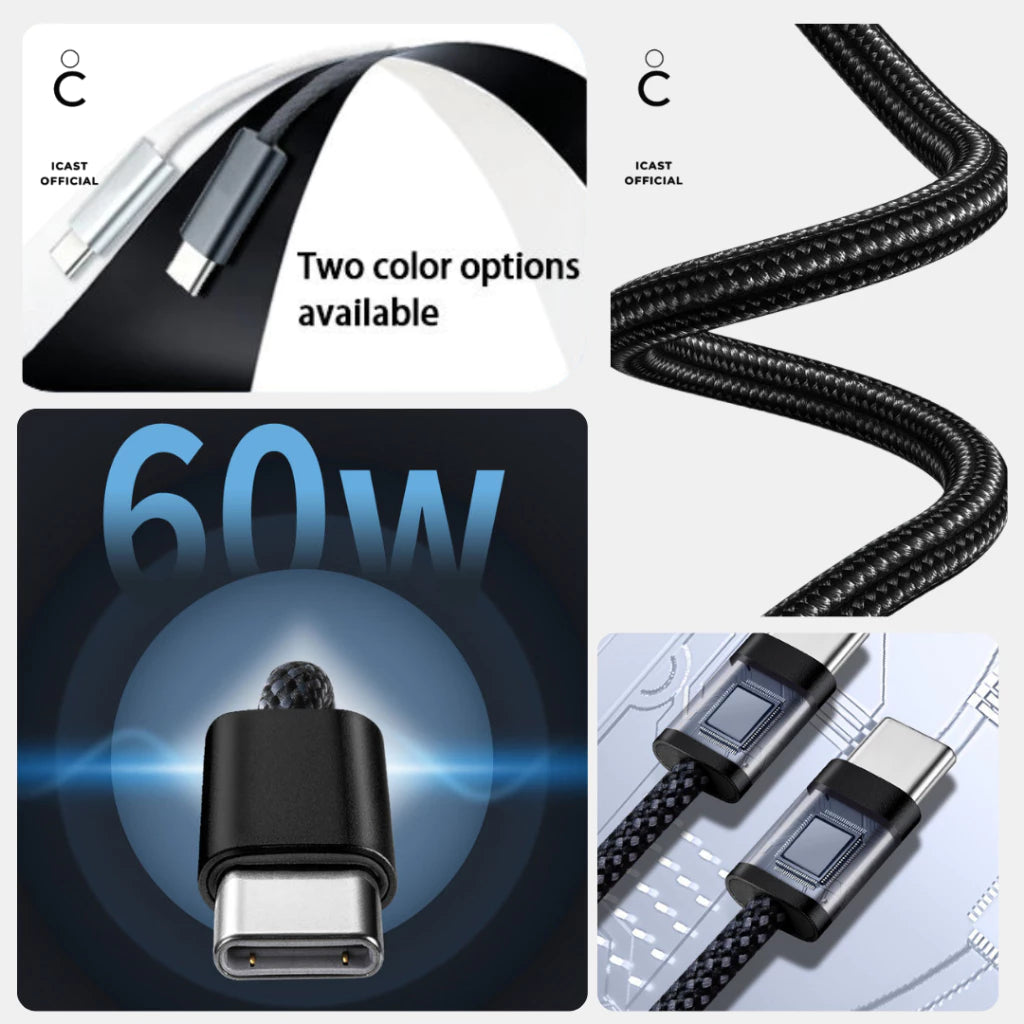 iCast Kabel Type C to C 60W – Nylon Braided Fast Charging