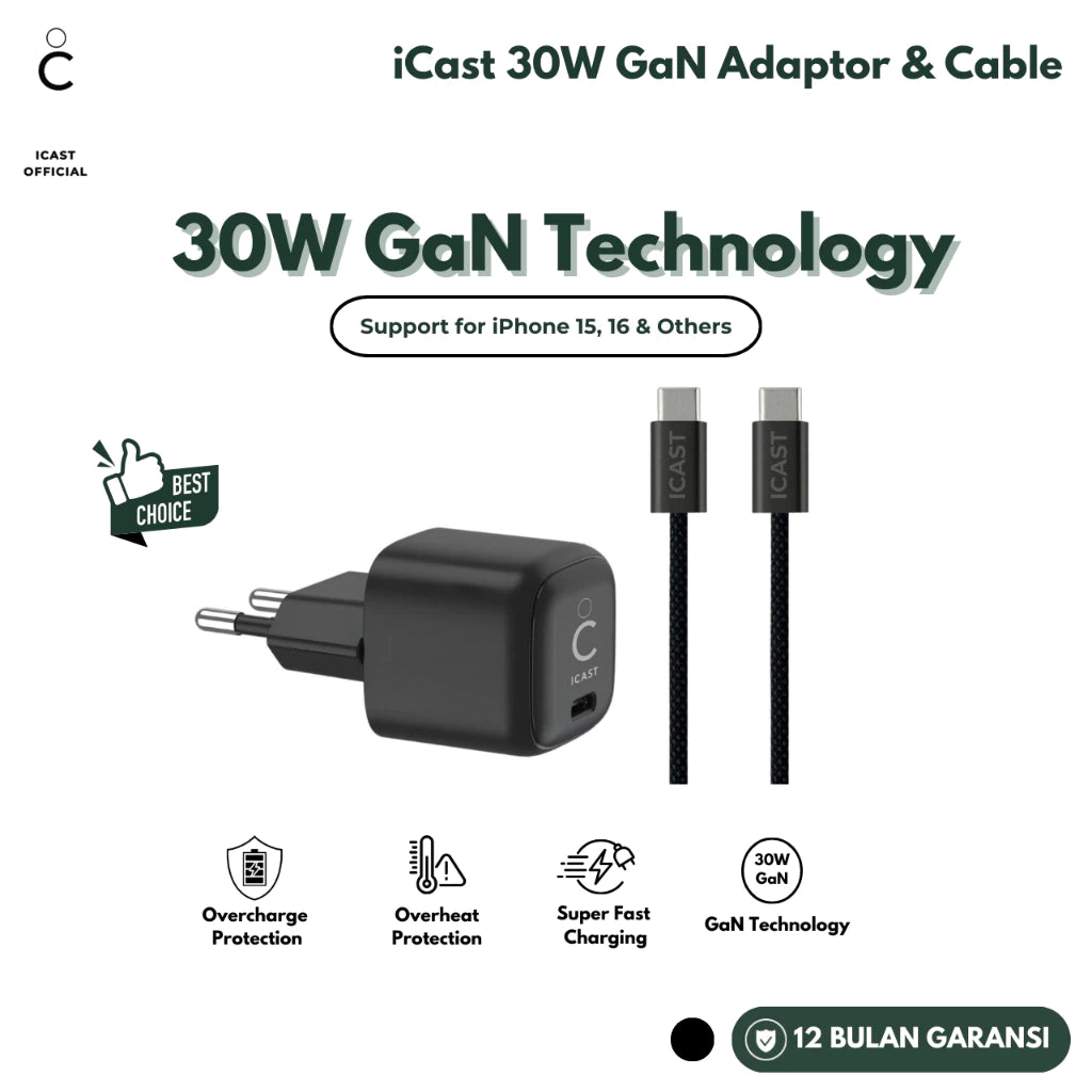 iCast Charger iPhone 30W GaN USB-C Fast Charging