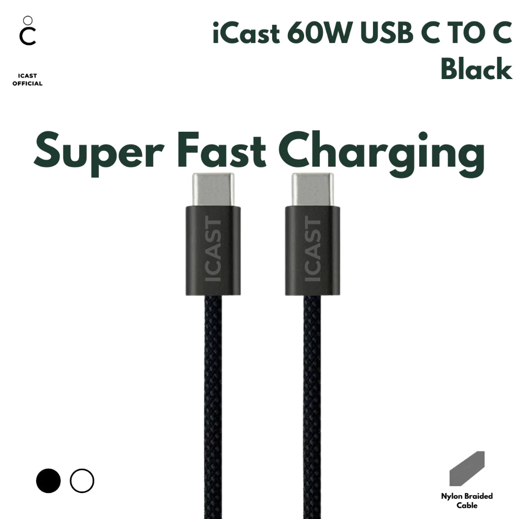 iCast Kabel Type C to C 60W – Nylon Braided Fast Charging