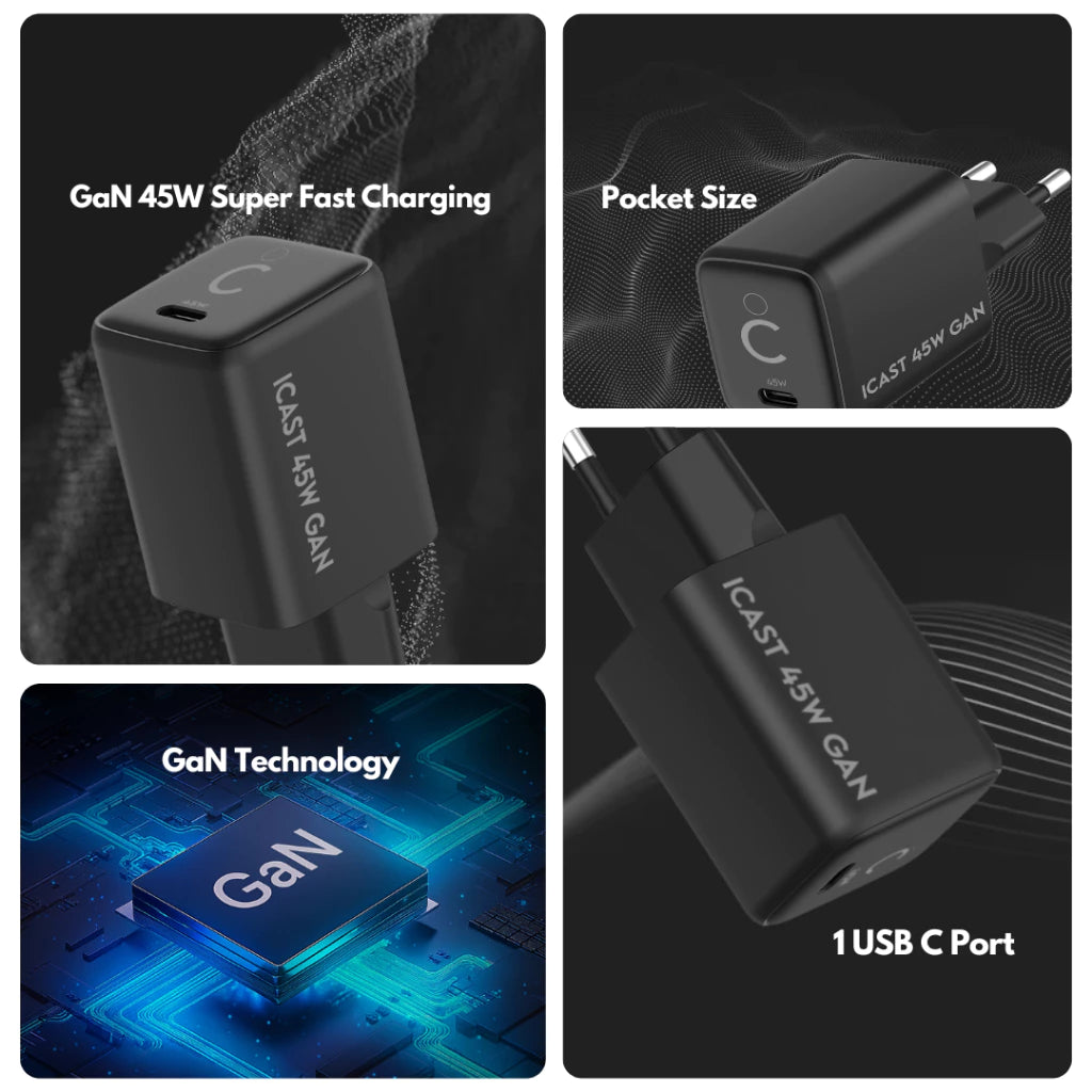 iCast Charger 45W GaN Super Fast Charging 2.0 Adaptor Kepala Charger 45W GaN