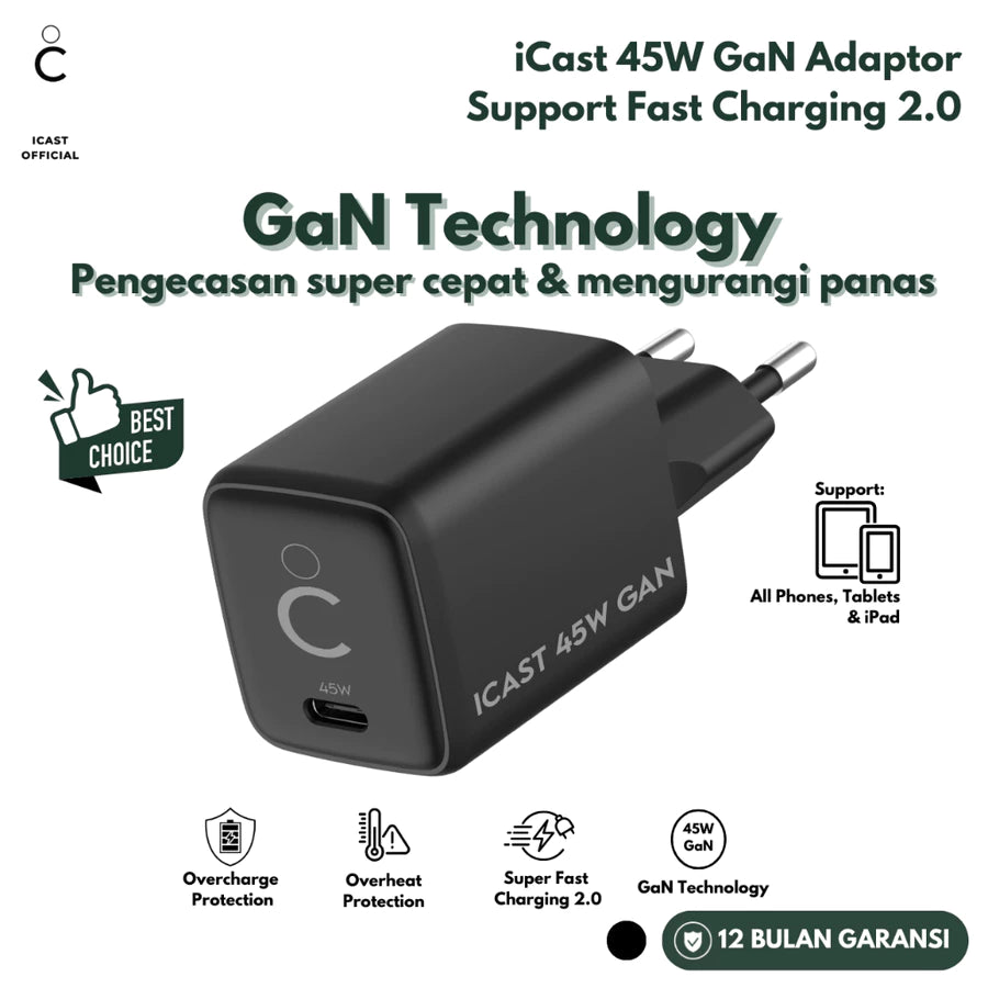 iCast Charger iPhone 30W GaN USB-C Fast Charging