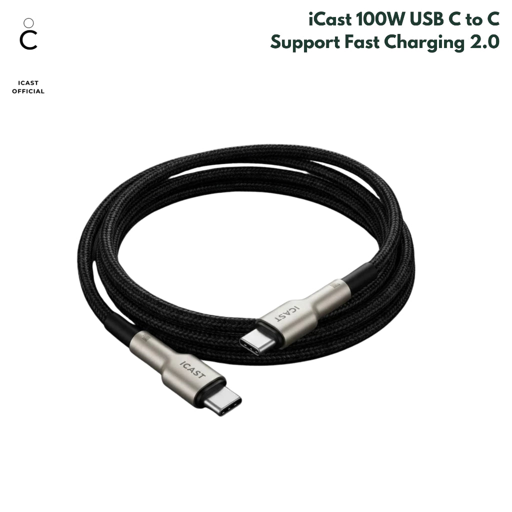 iCast Kabel USB C 100W Super Fast Charging 2.0 Zinc Alloy QC 3.0 Nylon braided